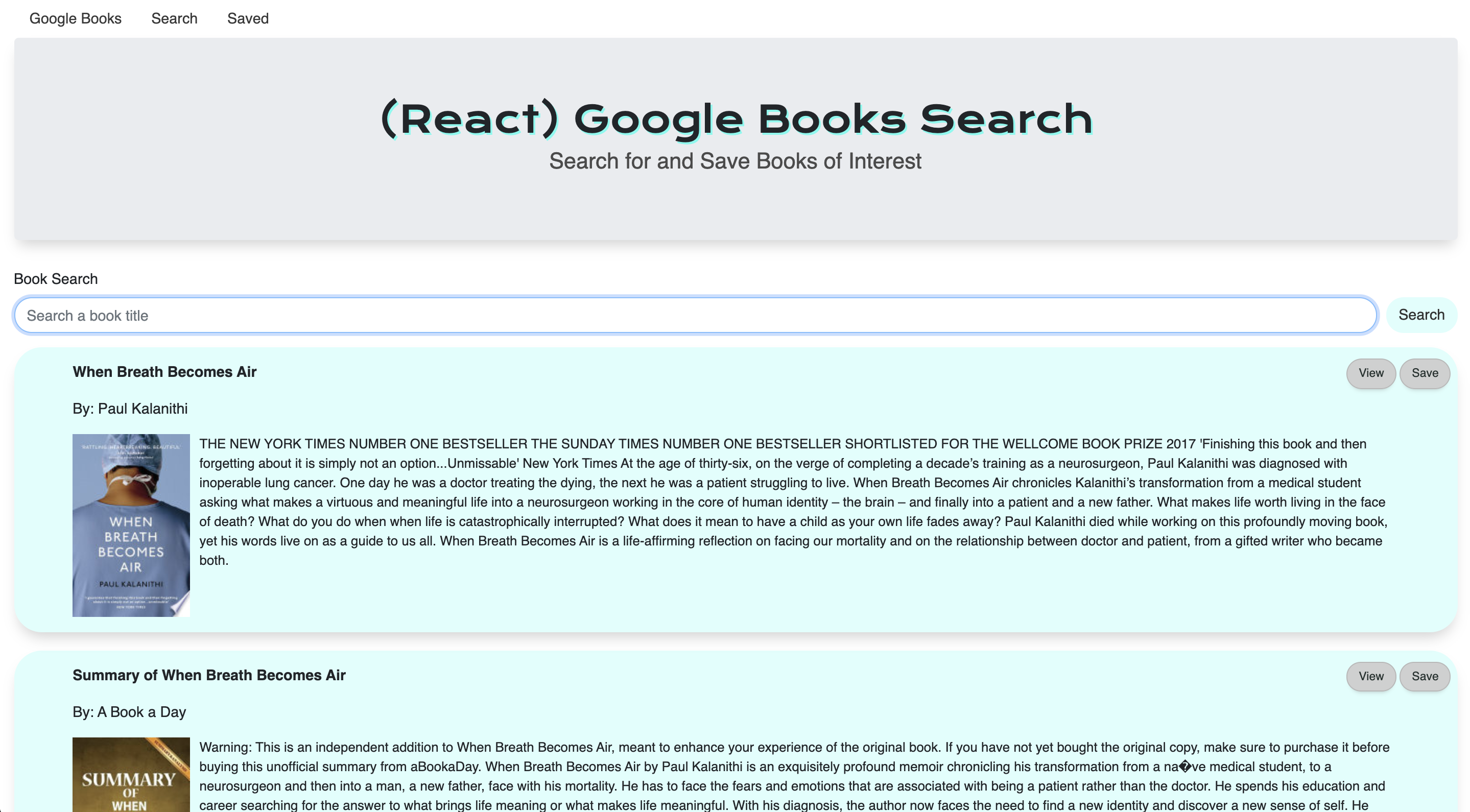 Google Books Search app screenshot