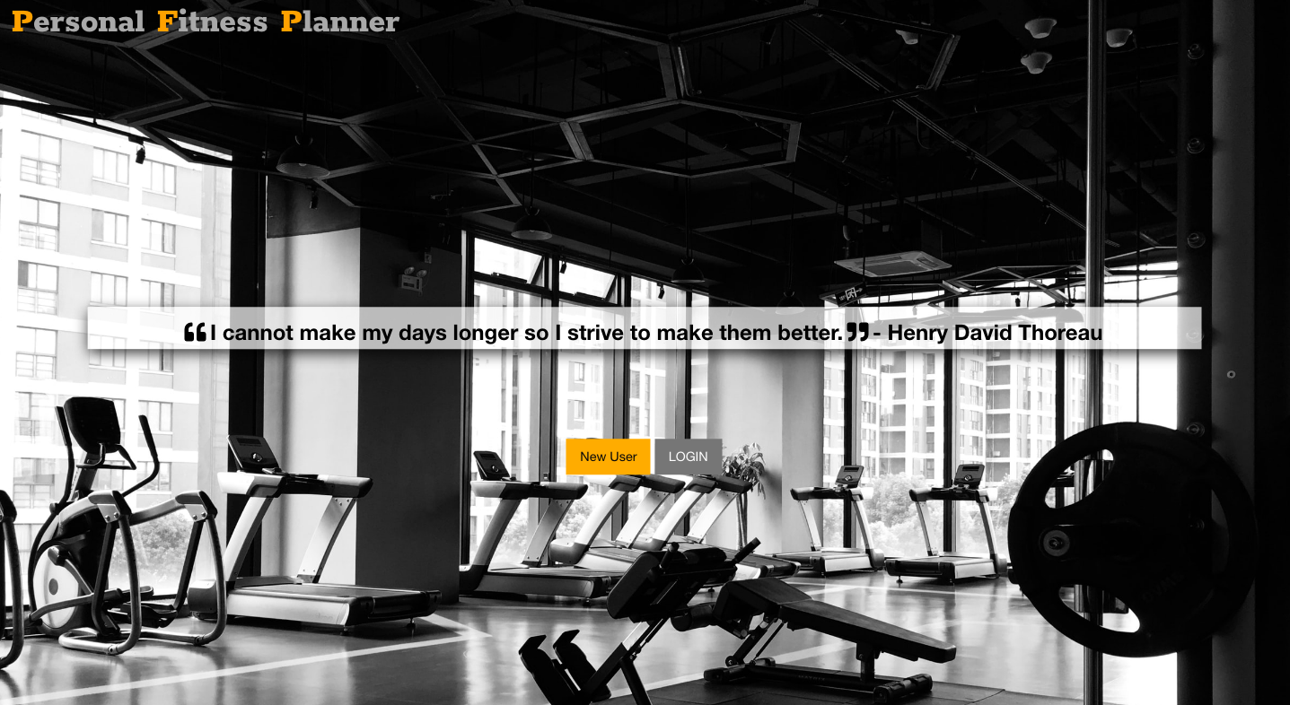 Personal Fitness Planner app screenshot
