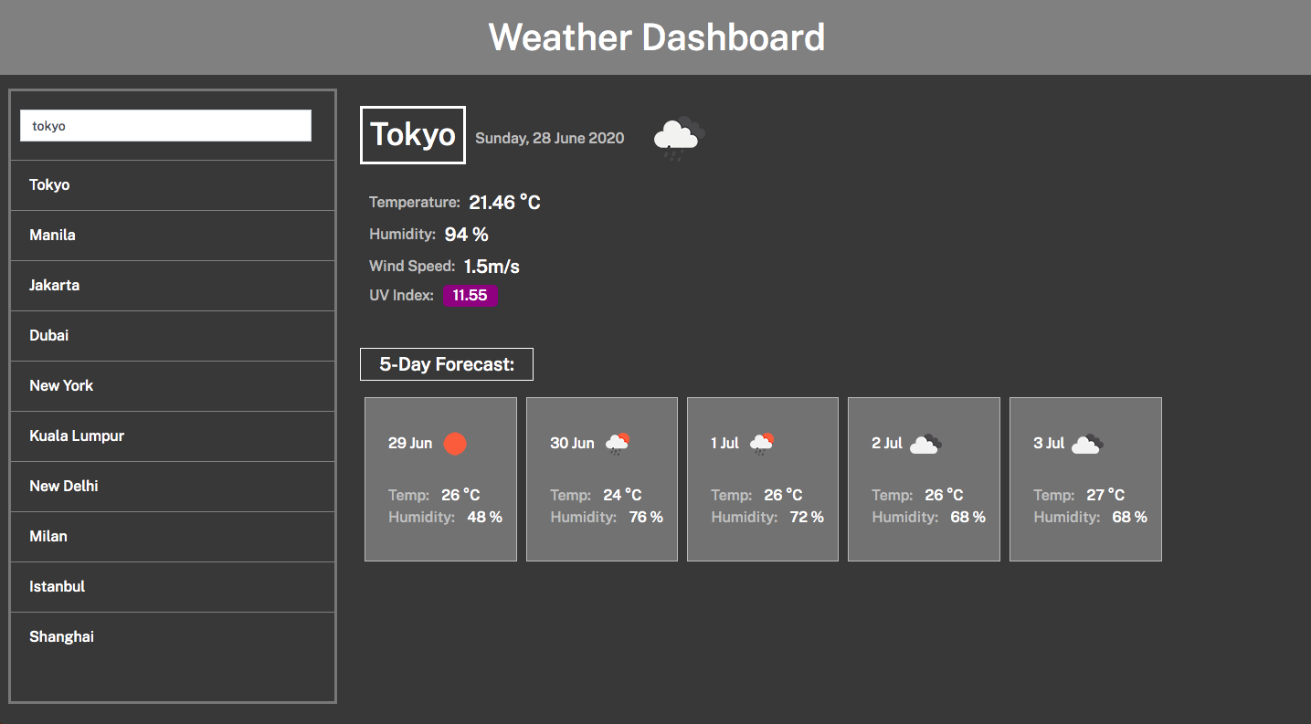 Weather Dashboard app screenshot